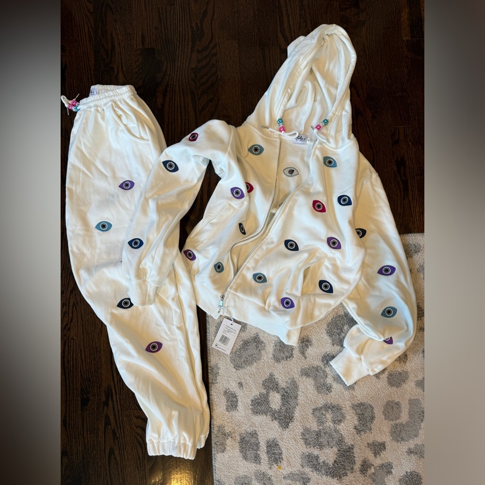 Lola and the boys rainbow evil eye adults jogger set.